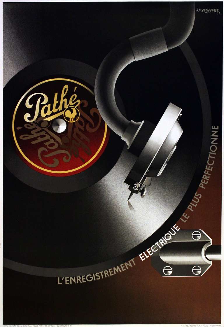 Adolphe Mouron Cassandre Print - Original vintage Art Deco poster for Pathe record players by Cassandre