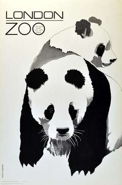 Affiche originale vintage du Zoo de Londres par Roslav Szaybo avec le panda Chi Chi