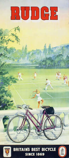 Original Vintage poster for Rudge Bicycles featuring a game of tennis