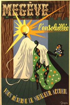 Original Vintage travel poster advertising the Megeve ski resort in France