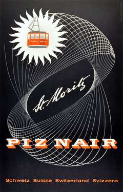 Original Vintage poster for the Piz Nair skiing area in St Moritz, Switzerland