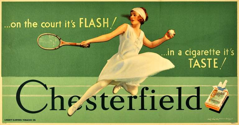 Charles E. Chambers Print - Original vintage poster for Chesterfield Cigarettes featuring a tennis player
