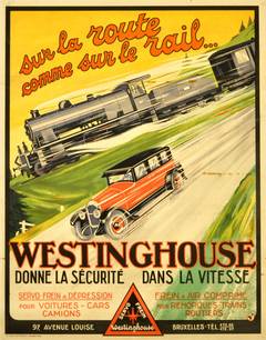 Original 1930s Advertising Poster For Westinghouse - Dynamic Car And Train Image