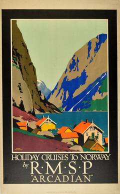 Affiche de voyage originale de Frank Newbould annonçant des croisières de vacances en Norvège