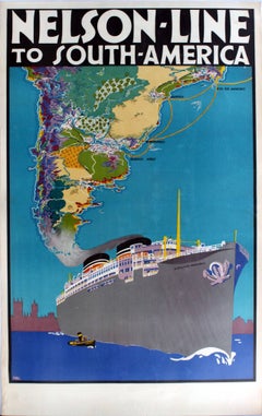 Original 1930s Travel Poster Advertising Nelson Line Cruises To South America