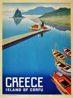 Original Vintage 1954 Travel Poster Advertising The Island Of Corfu In Greece