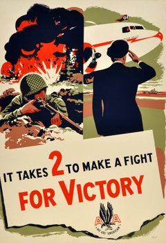 Vintage Original WW2 American Airlines Poster - It Takes 2 To Make A Fight For Victory