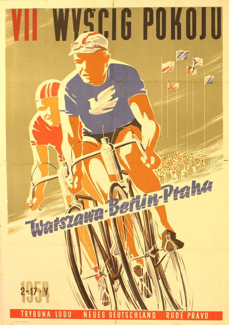 Unknown Print - Original vintage sport poster for the VII Peace Cycling Competition 1954