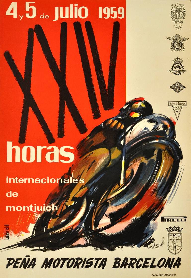 Beltran Botill Print - Original vintage motorbike race poster: XXIV Horas Internacionales de Montjuich