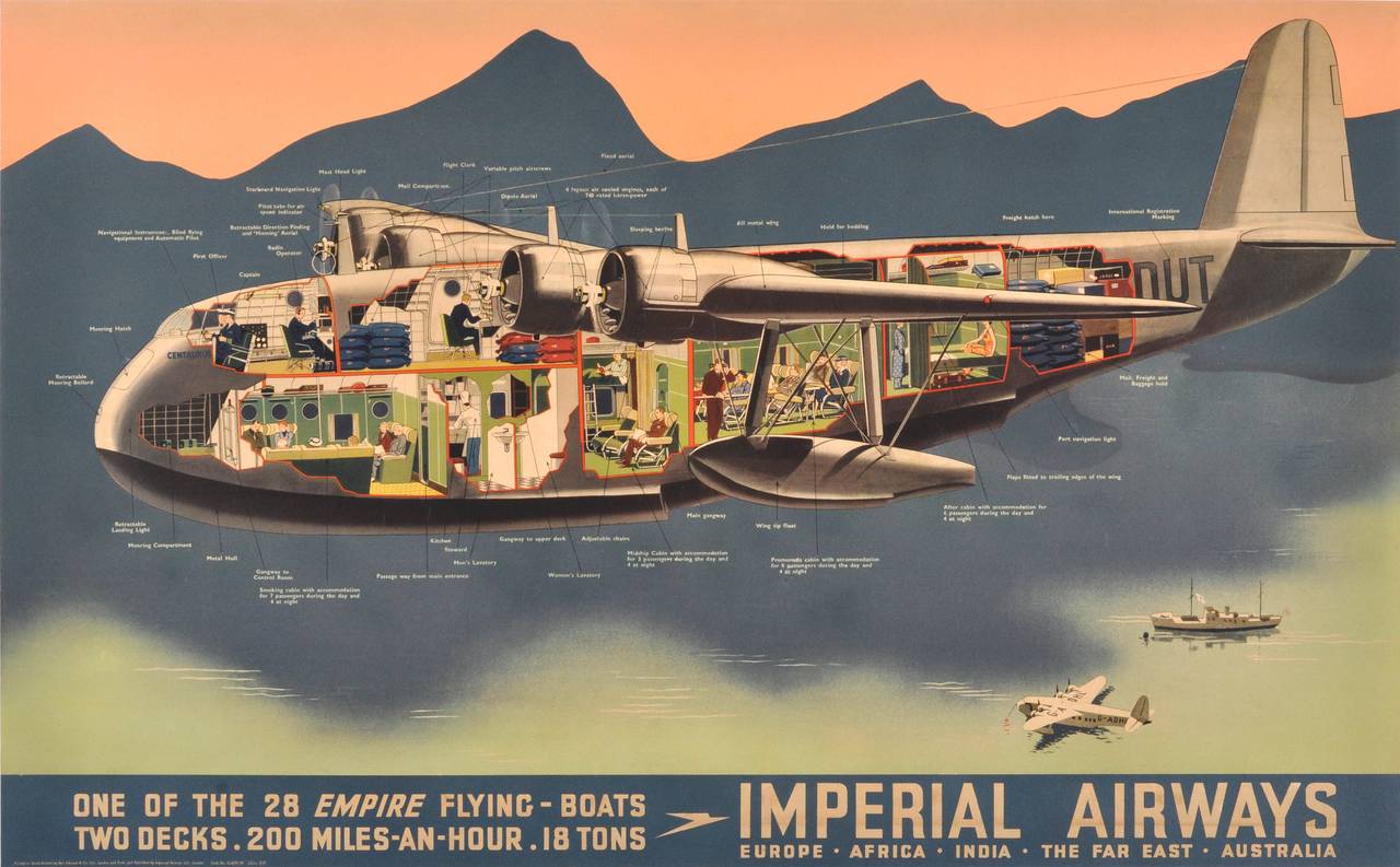 Unknown Print - Original Vintage Travel Advertising Poster: Imperial Airways Empire Flying Boats