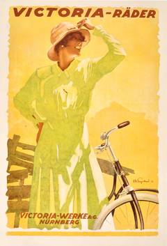 Original Vintage 1921 Bicycle Advertising Poster By Engelhard - Victoria Rader