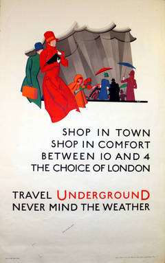 Original Antique Art Deco London Underground poster: Shop in Town