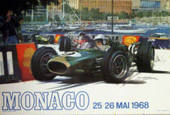 Affiche vintage d'origine pour le Grand Prix de Monaco de Formule 1:: 25/26 mai 1968