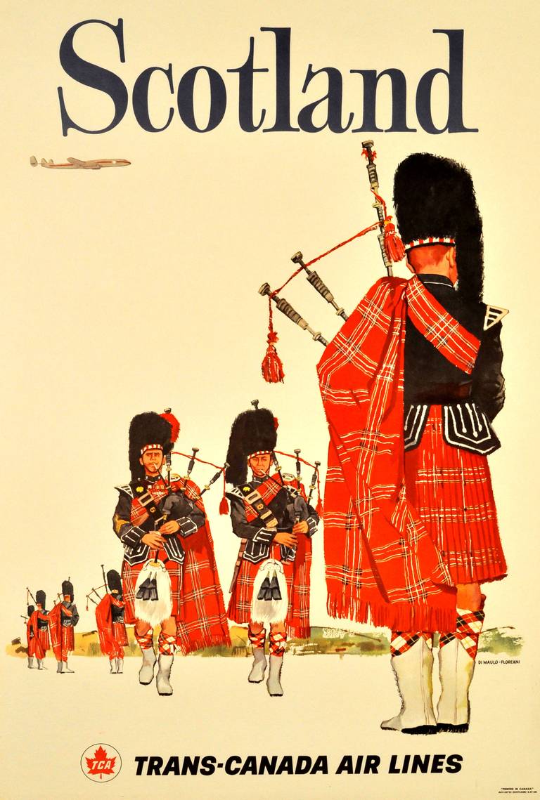 Di Maulo Floreani Print - Original vintage travel poster advertising Scotland by Trans-Canada Airlines