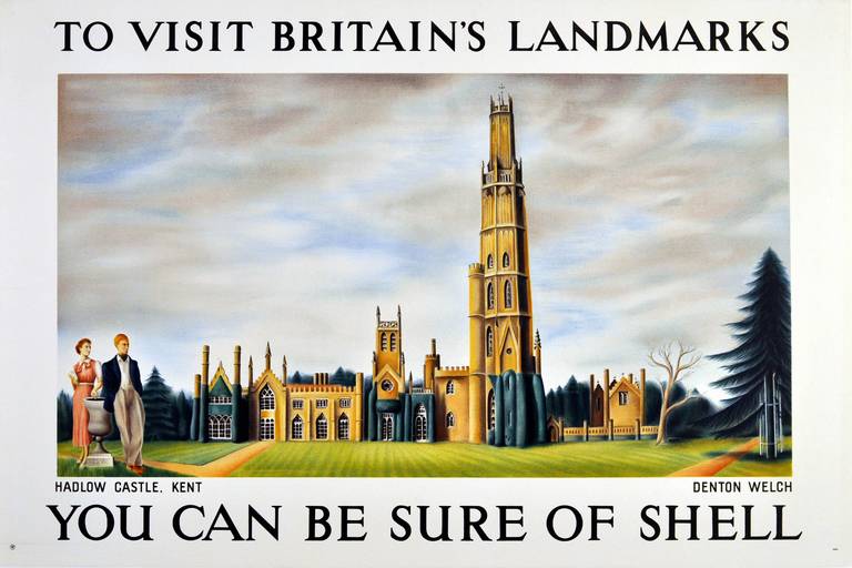 Maurice Denton Welch Print - Original vintage Art Deco travel poster issued by Shell: Hadlow Castle, Kent