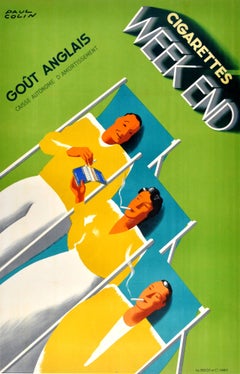 Original 1930er Art Deco Werbeplakat – Zigarettenwochenende – von Paul Colin