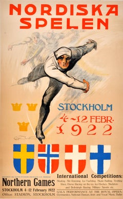 Original Winter Sports Poster For The 1922 Northern Games Featuring Ice Skating