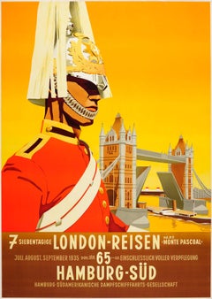 Rare Original 1935 Travel Poster Advertising London By Hamburg Sud Shipping Line