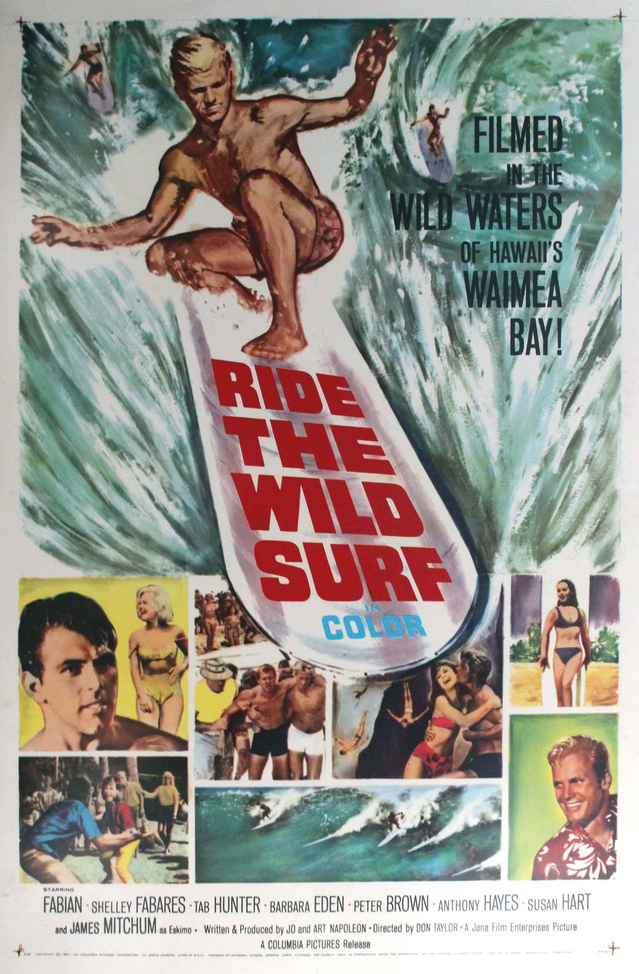 Unknown Print - Original Vintage Surfing Movie Poster - Ride The Wild Surf - Waimea Bay Hawaii