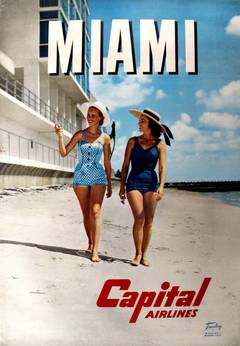 Original Vintage Travel Advertising Poster For Miami Florida By Capital Airlines