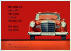 Rare original vintage Mercedes Benz advertising poster: 180 190 Ponton W120 W121