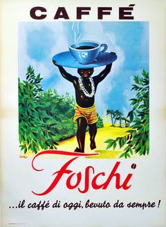 Large original vintage advertising poster for Caffe Foschi, Italian coffee brand