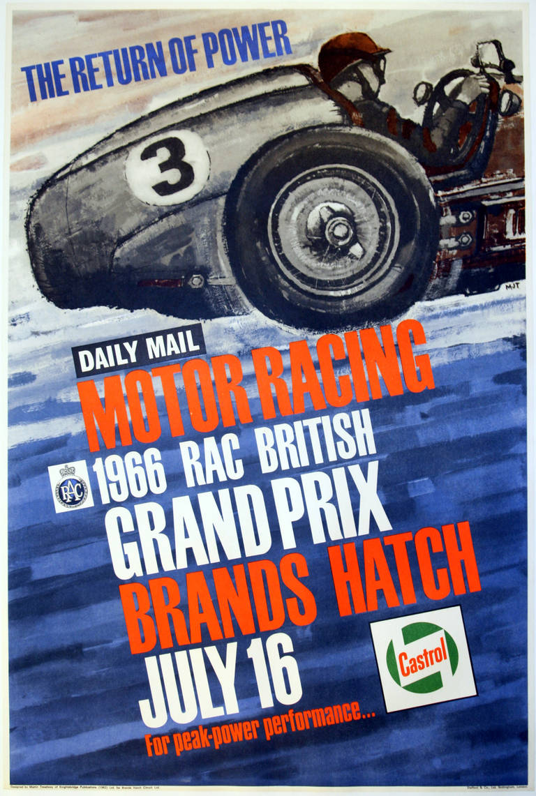 Martin Treadway Print - Original Vintage Motor Racing Sport Poster 1966 British Grand Prix Brands Hatch