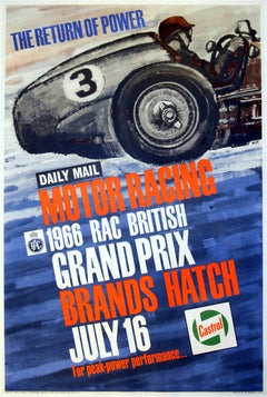 Original Vintage Motor Racing Sport Poster 1966 British Grand Prix Brands Hatch