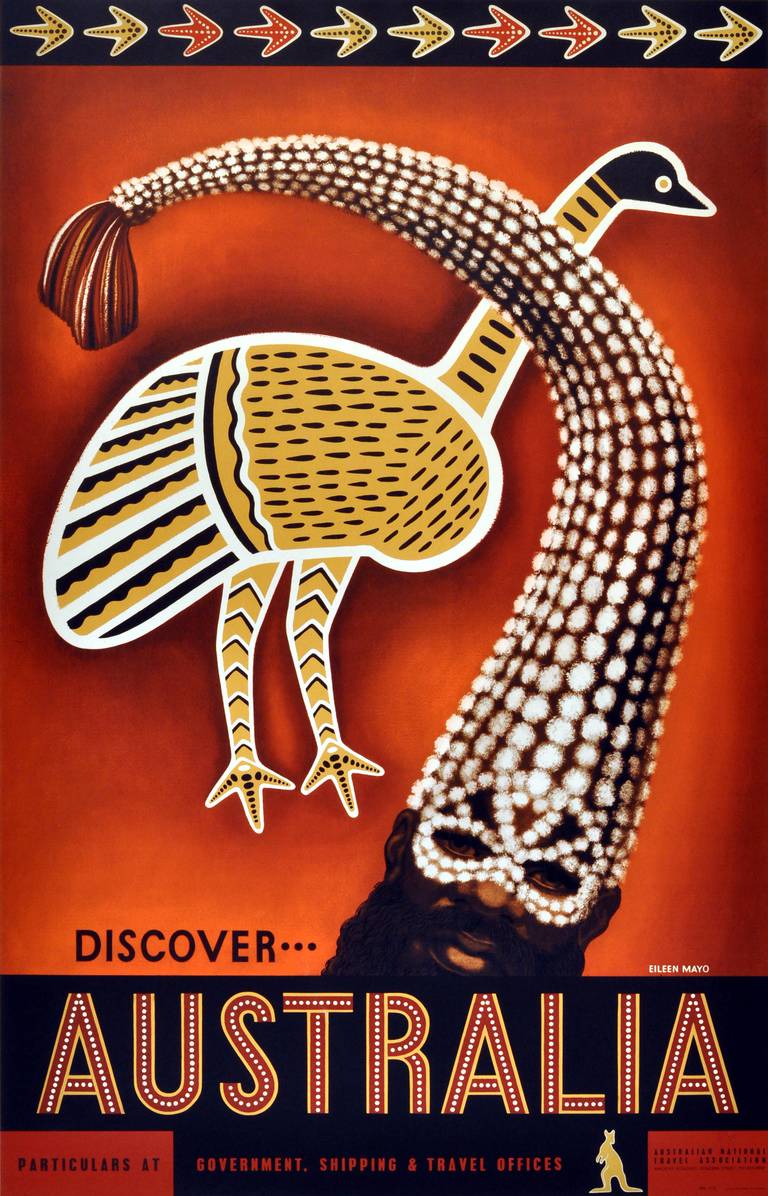 Eileen Mayo Print - Original vintage poster - Discover Australia - traditional Aboriginal Art design