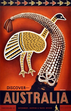Original vintage poster - Discover Australia - traditional Aboriginal Art design