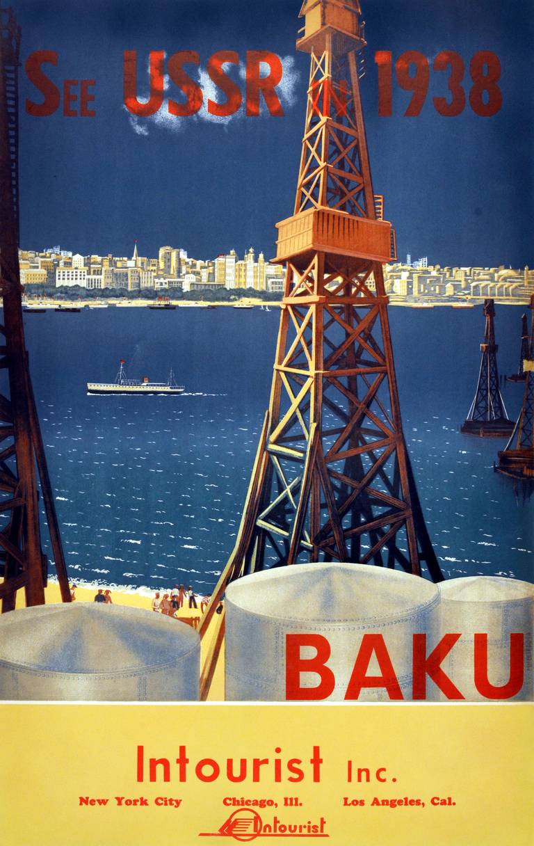 Maria Nesterova Print - Original vintage Soviet travel poster for Intourist promoting Baku, Azerbaijan