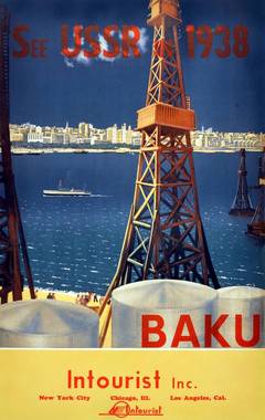 Original vintage Soviet travel poster for Intourist promoting Baku, Azerbaijan