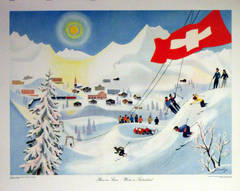 Set of four original Retro posters featuring Switzerland in every season