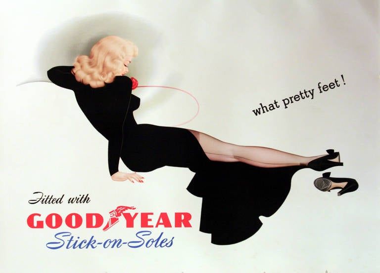 Unknown Print - Original vintage pin up style advertising poster for Goodyear stick on soles