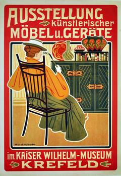 Original Antique Art Nouveau advertising poster for a furniture exhibition, 1898
