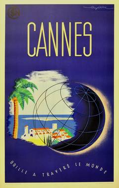 Original Vintage travel poster for Cannes France issued by SNCF French railways