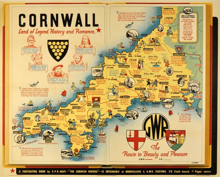 J.P. Sayer Print - Original vintage railway poster for Cornwall Land of Legend, History and Romance