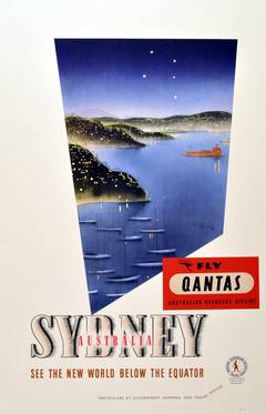 Original Vintage 1930s travel advertising poster: Sydney, Australia - Fly Qantas