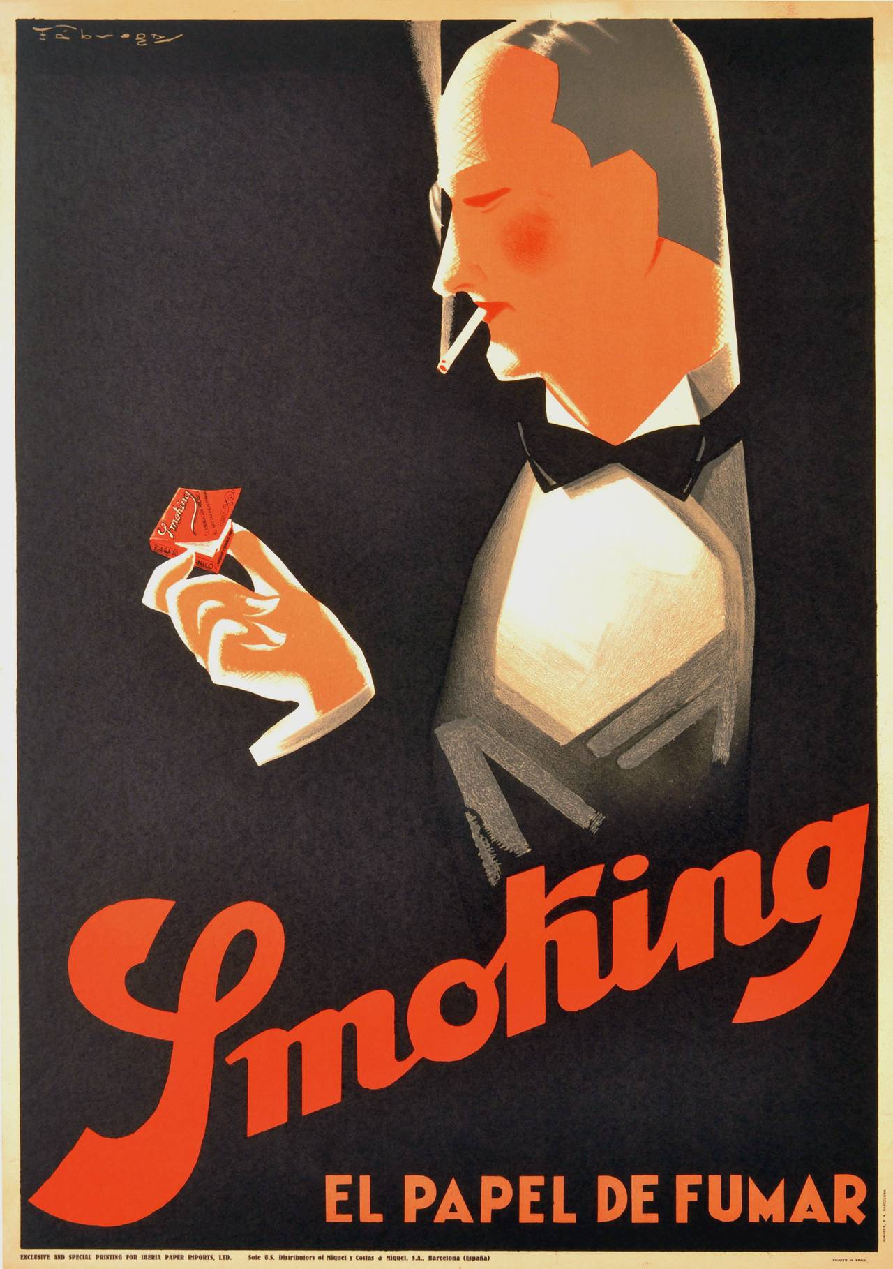 Unknown Print - Original vintage Art Deco smoking poster for El Papel de Fumar (cigarette paper)