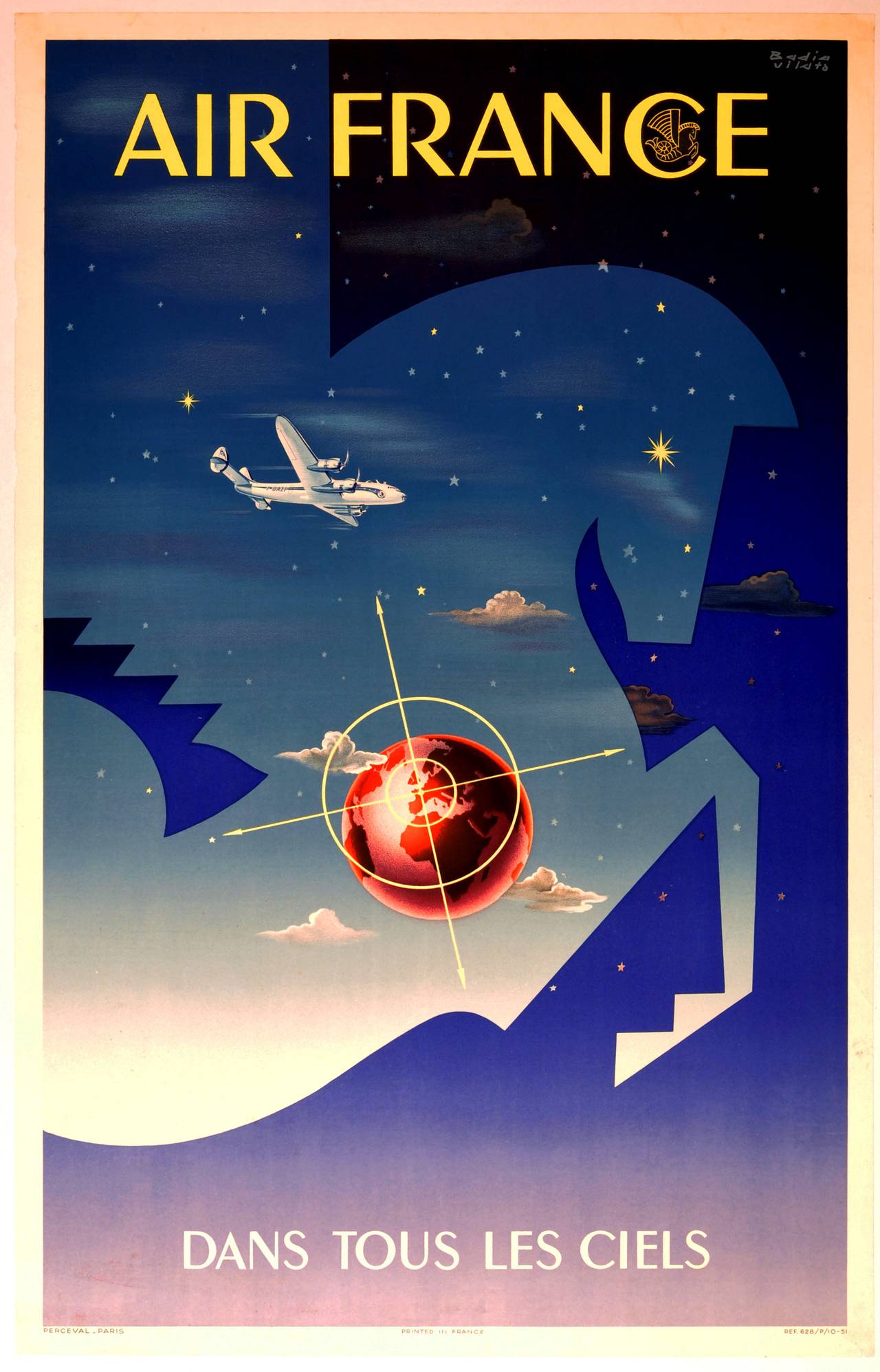 Vilato Badia Print - Original vintage Art Deco style advertising poster for Air France