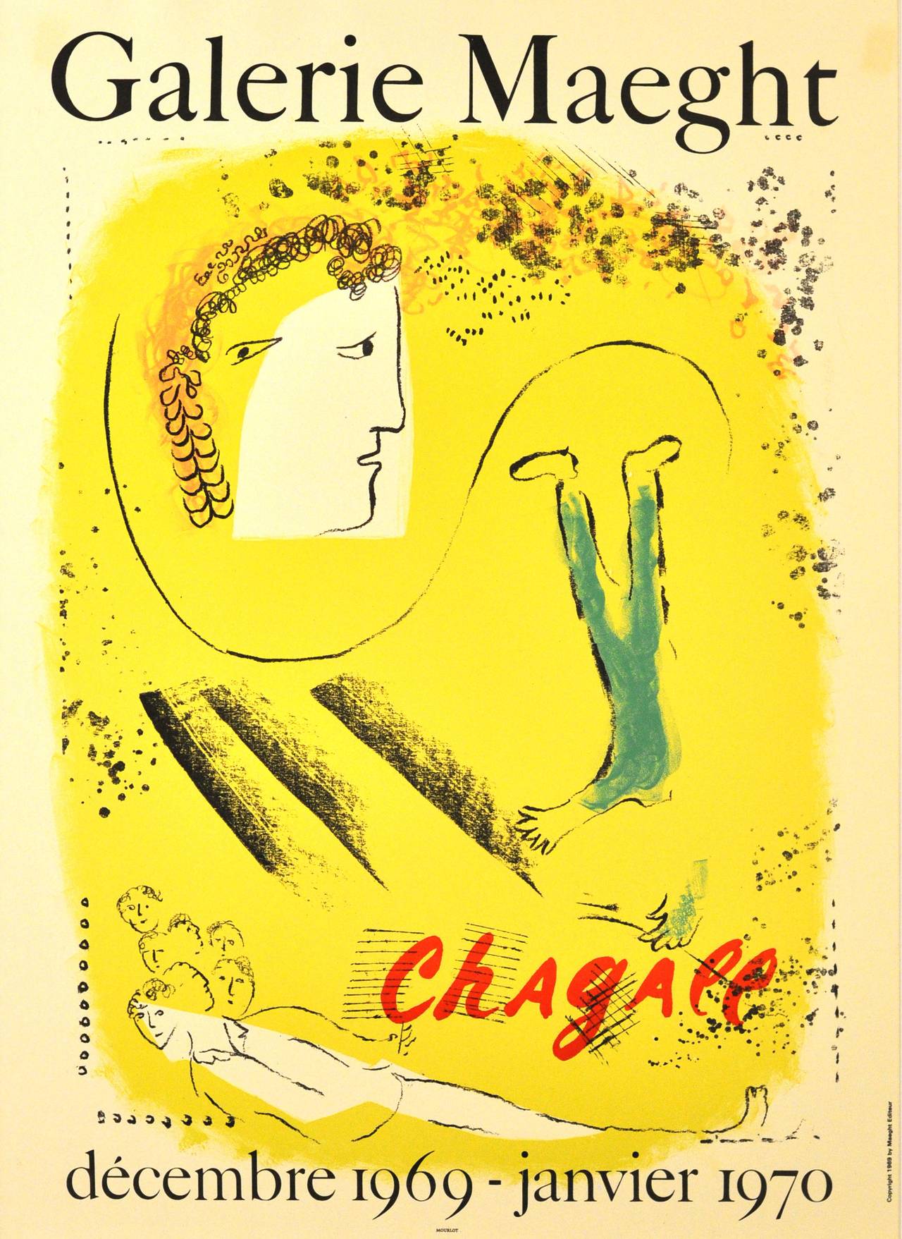 Marc Chagall Print - Original vintage exhibition poster: Chagall at Galerie Maeght - Le Fond Jaune