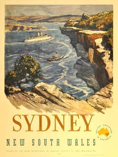 Original vintage travel advertising poster for Sydney Australia, New South Wales
