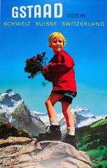 Original Vintage Travel Advertising Poster By Villiger For Gstaad Switzerland