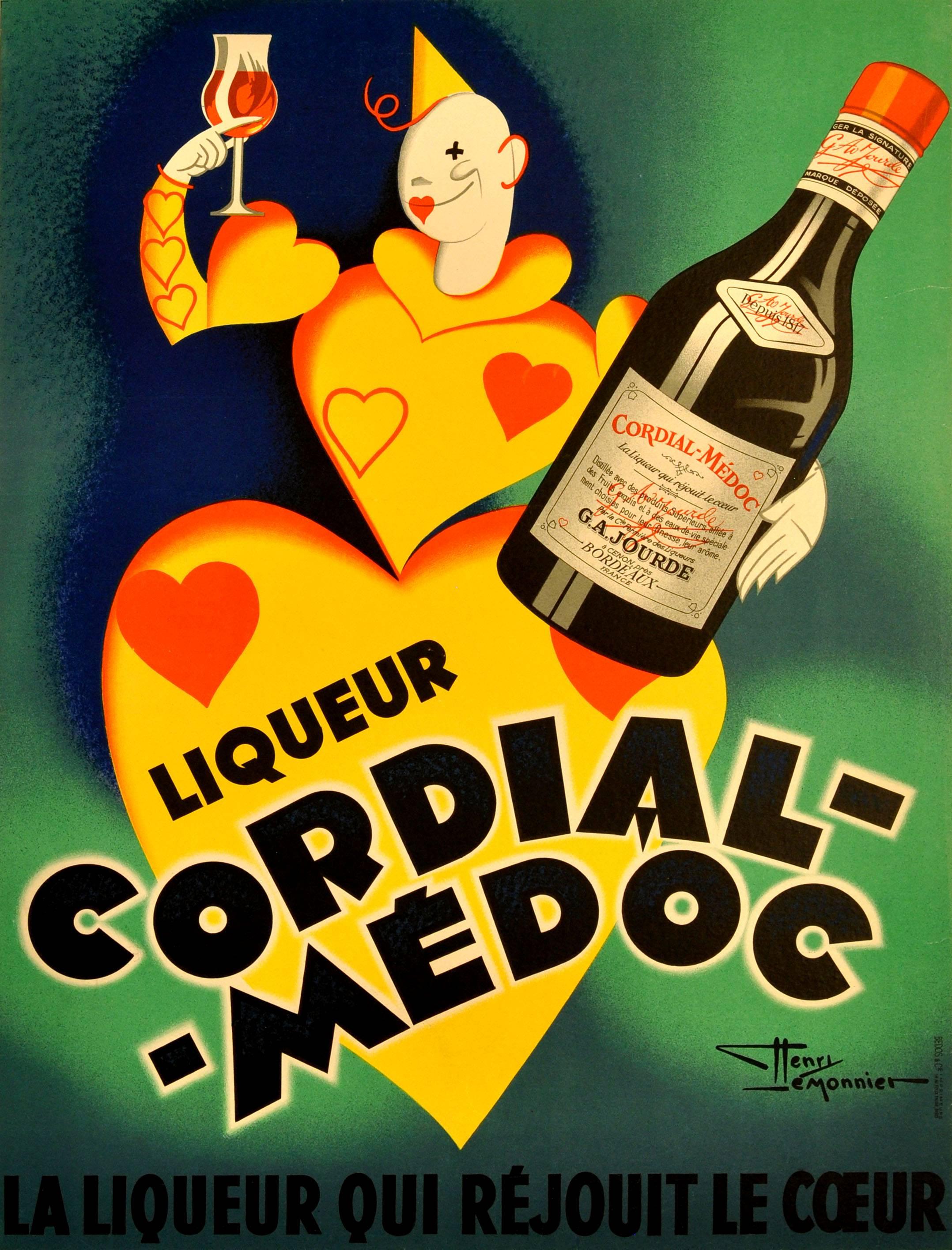 Henry Le Monnier Print - Original Vintage 1920s Art Deco Drink Advertising Poster: Liqueur Cordial Medoc