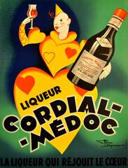 Original Antique 1920s Art Deco Drink Advertising Poster: Liqueur Cordial Medoc