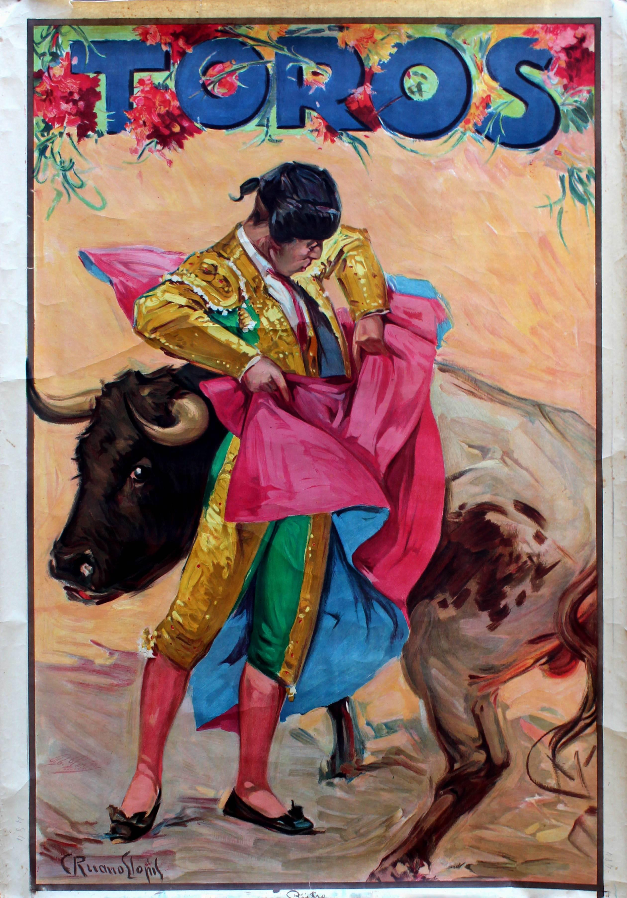 Carlos Ruano Llopis Print - Original Vintage 1920s Toros Advertising Poster - Bull And Toreador Bullfighter