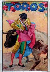Original Vintage 1920s Toros Advertising Poster - Bull And Toreador Bullfighter