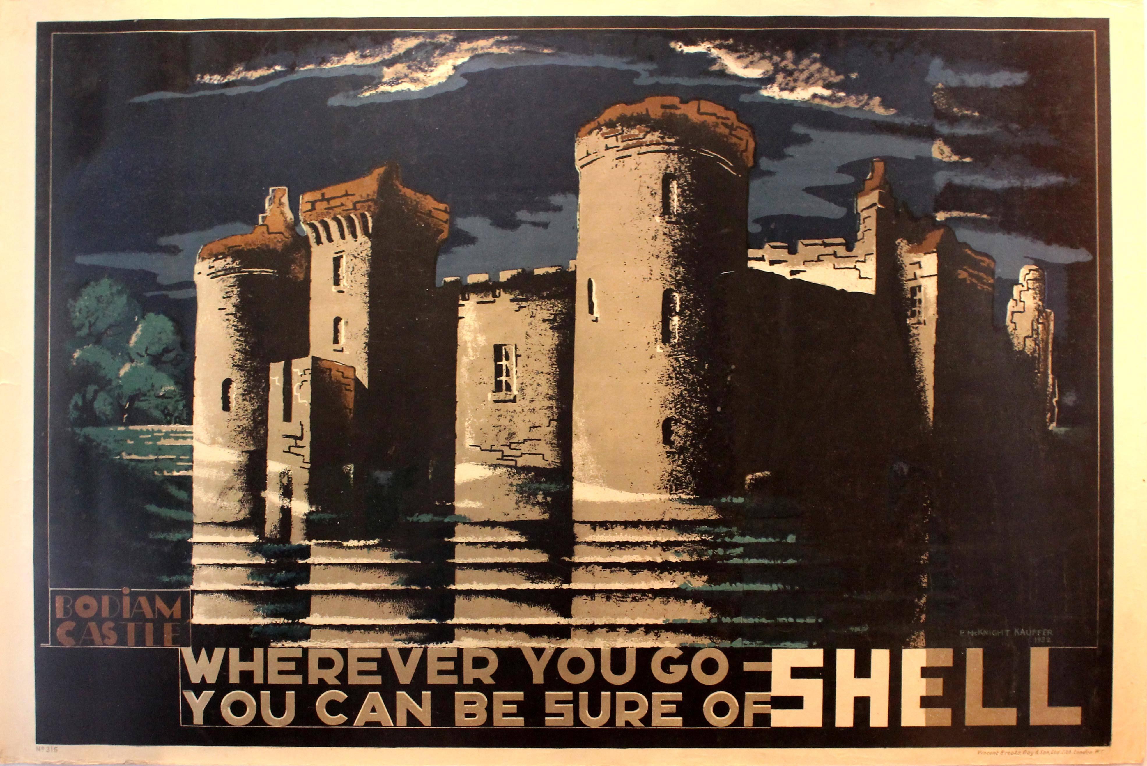 Edward McKnight Kauffer Print - Original Vintage Poster Designed For Shell - Bodiam Castle - By McKnight Kauffer