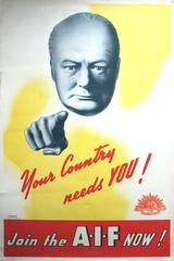 Vintage Original World War Two Poster - Churchill "Your Country Needs You!" - Australia