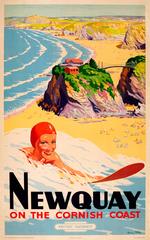 Original Cornwall Surfing Poster: Newquay an der kornishischen Küste:: British Railways